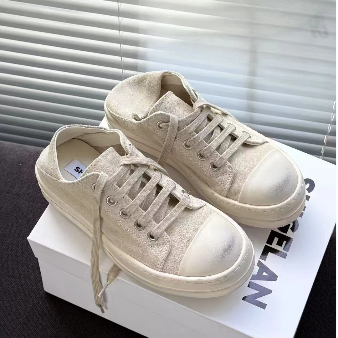 诗歌兰秋季新品真皮女鞋2025厚底系带做旧擦色大头鞋运动鞋板鞋潮