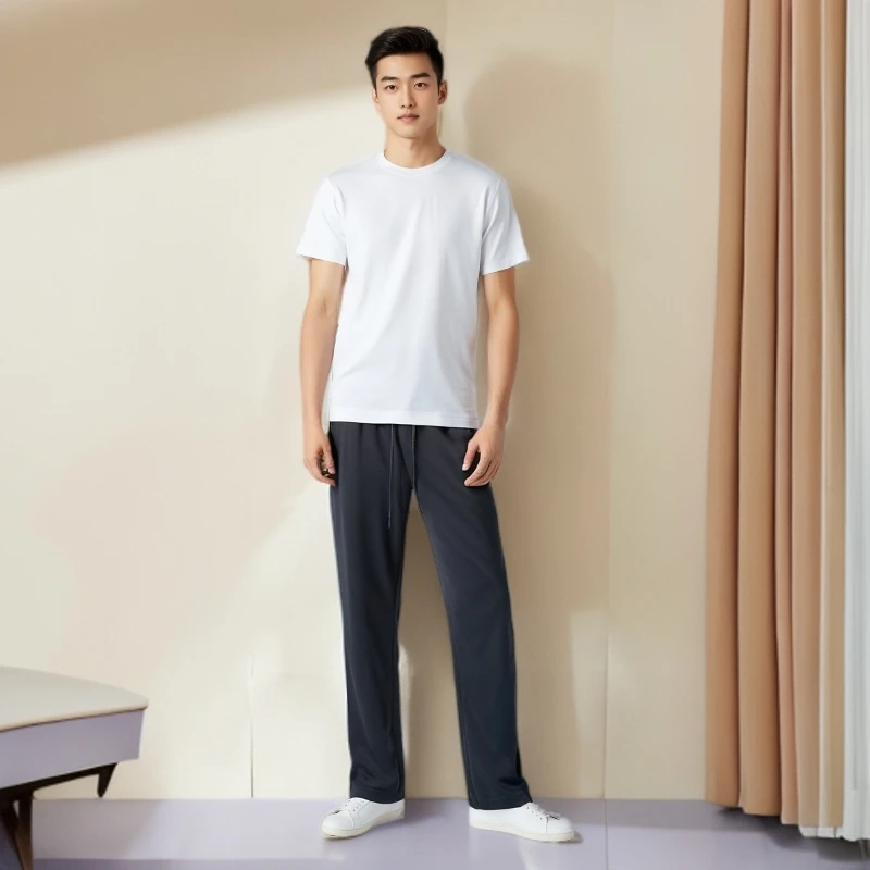 7B030男女同款运动裤长裤宽松直筒薄款纯色百搭
