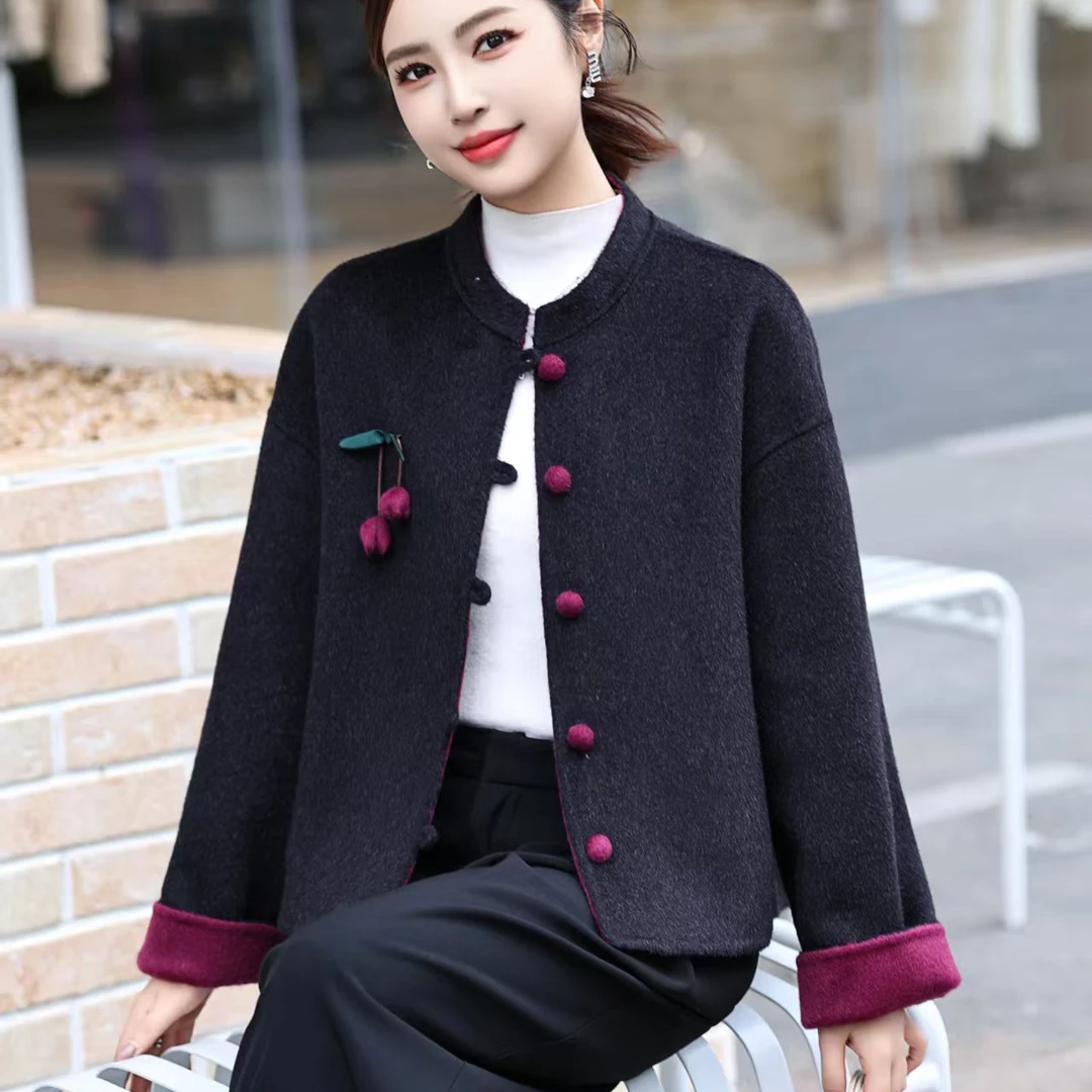 小香风双面羊毛呢短外套女2025秋冬款妈妈装40-50岁洋气时髦新款