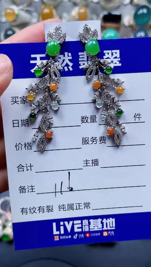 银S925镶嵌翡翠耳饰116