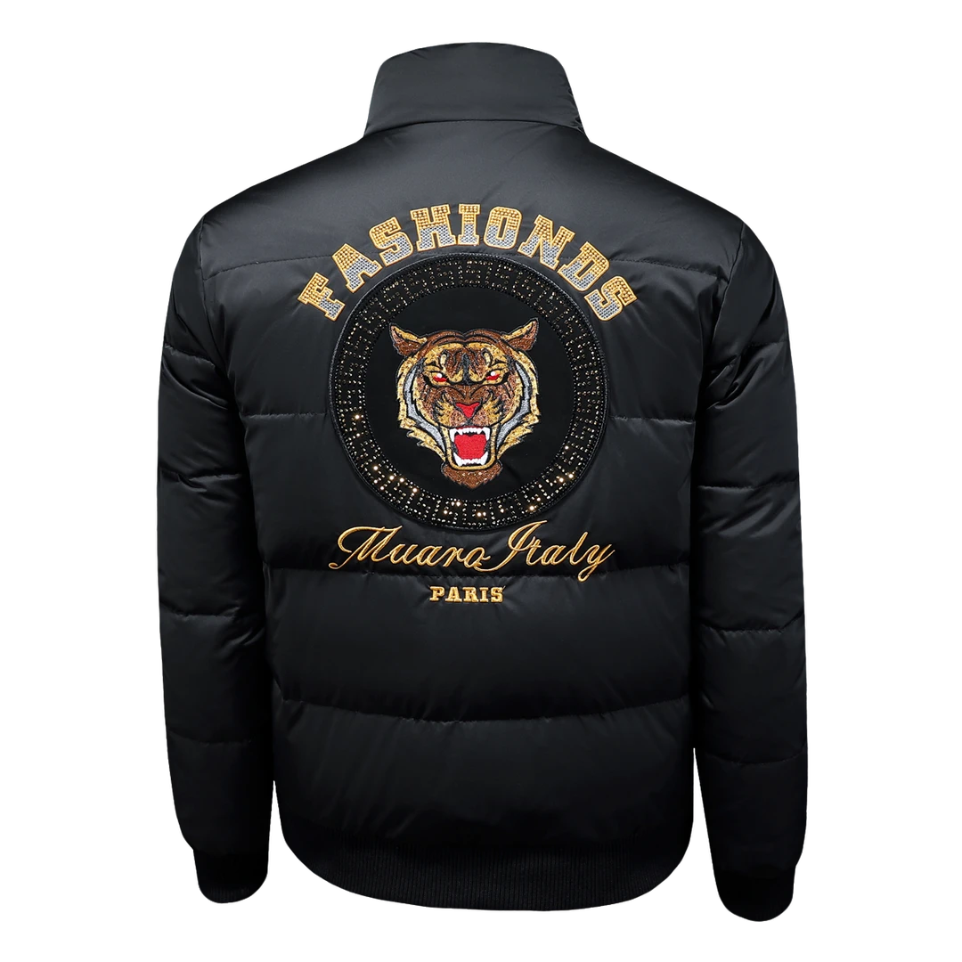 贾鲁萨加高端时尚秋冬轻奢休闲羽绒服男士潮牌立领保暖刺绣外套