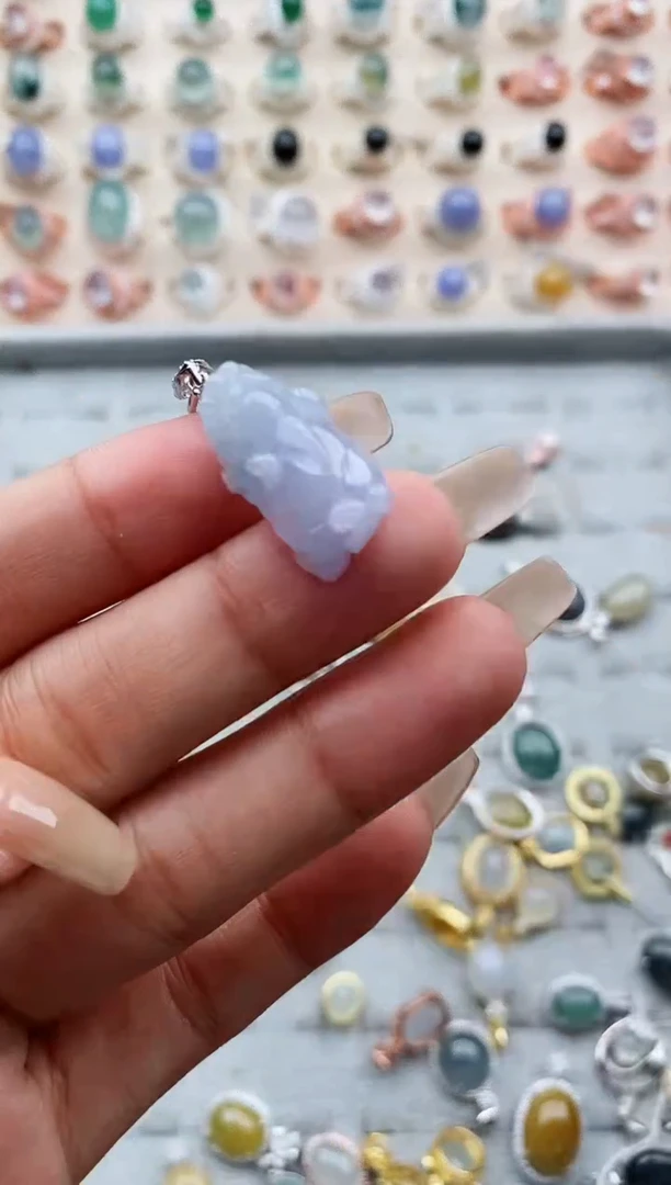 翡翠戒指银S925镶嵌缅甸天然A货翡翠555   1-