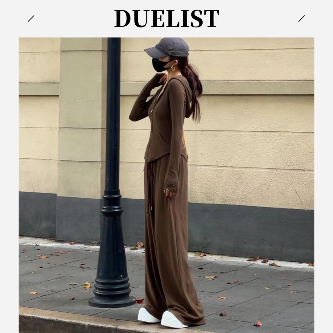 DUELIST设计感连帽长袖上衣夏显瘦阔腿裤两件套时尚百搭爆款上衣