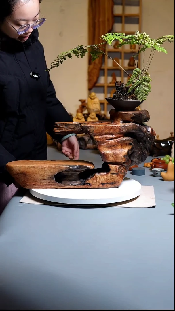 木香樟木整木一体底座小花架