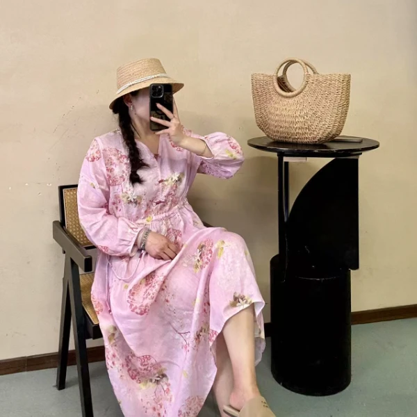 新中式国风宝藏衣橱民族风碎花收腰连衣裙5016-2  肩42胸116长115