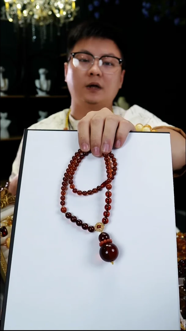 琥珀项链未镶嵌23mm缅甸天然血珀葫芦设计款项链