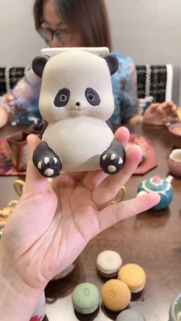 茶壶紫砂熊猫手机支架