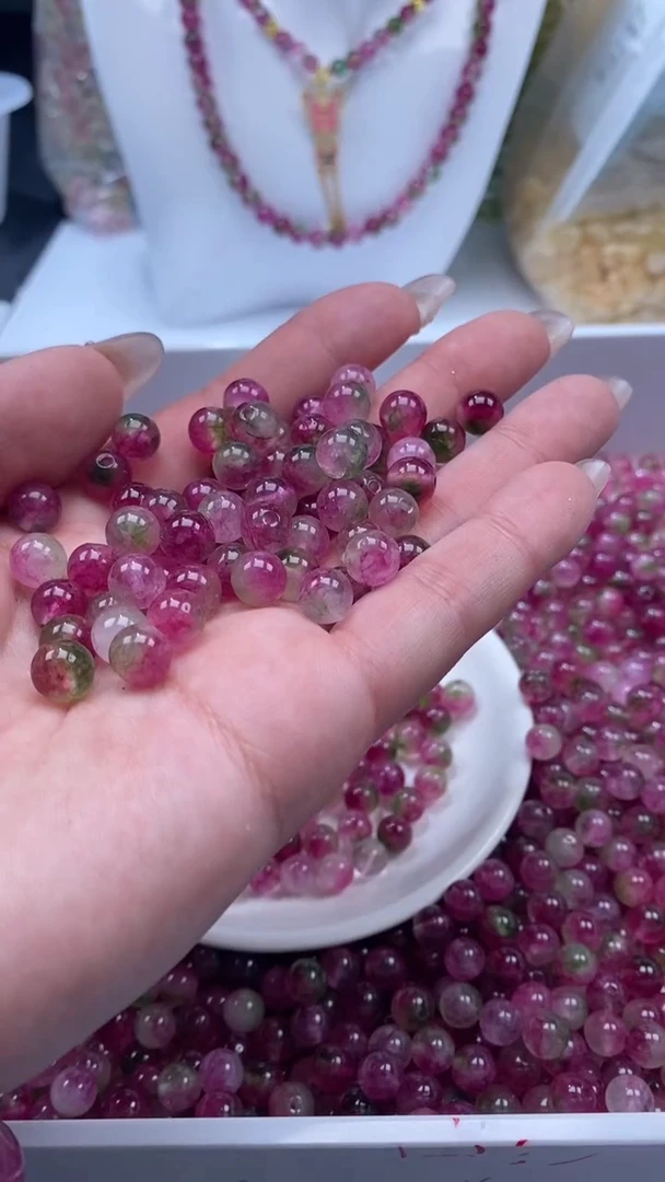 颈饰未镶嵌水晶W1779西瓜碧玺8mm*13颗