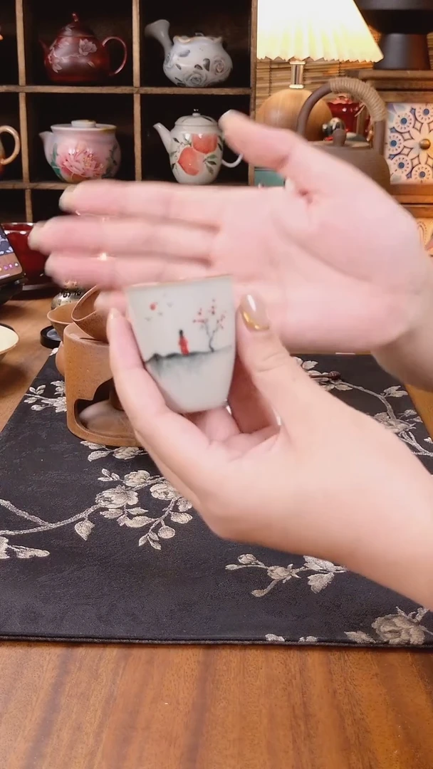 草木灰手绘美人闻香杯