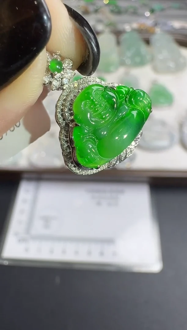吊坠(不含链)18K金镶嵌翡翠【源头工厂】钻石镶嵌