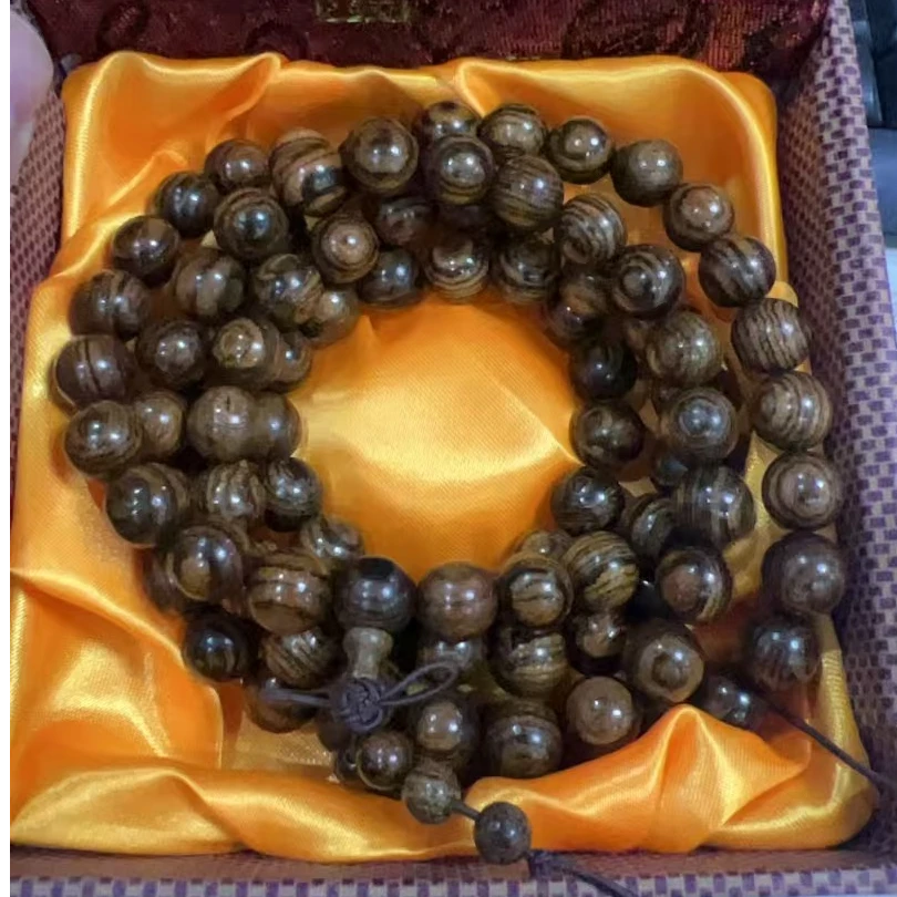 B90海南黄花梨虎皮纹108颗10mm