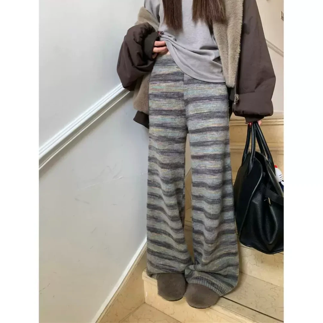 【行走的种草机】2025春季新款条纹裤慵懒外穿渐变阔腿裤裤长裤