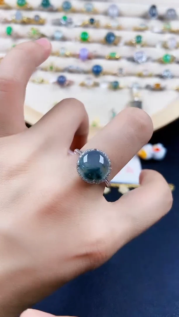 翡翠戒指银S925镶嵌45899