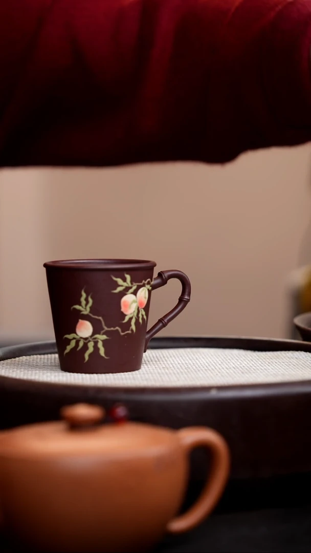 【闪购商品】紫砂茶壶紫泥手把杯泥绘桃
