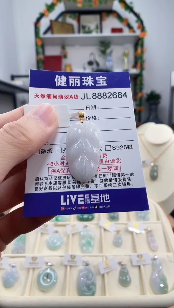颈饰18K金镶嵌翡翠天然缅甸翡翠 金枝玉叶(一物一证)+银链