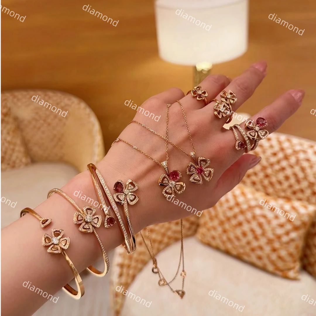 合金锆石项链 手工定制高版本永绽花系列项链戒指（多色可选）