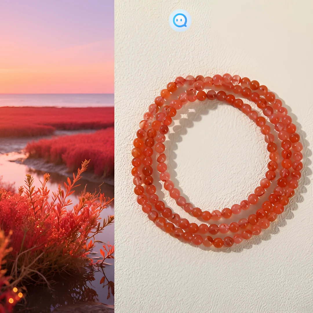 天然冰飘南红玛瑙多圈手链女款时尚红色素圈冰红手串