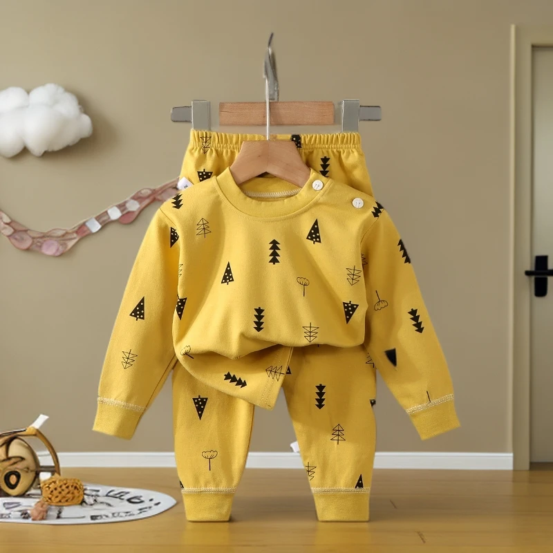 纯棉圆领套装秋衣秋裤长袖打底衫宝宝睡衣女童男童家居服春秋装