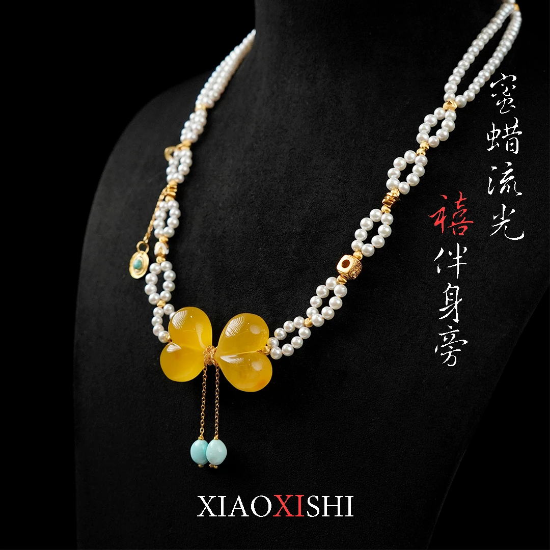 可爱蜜蜡屁桃项链
