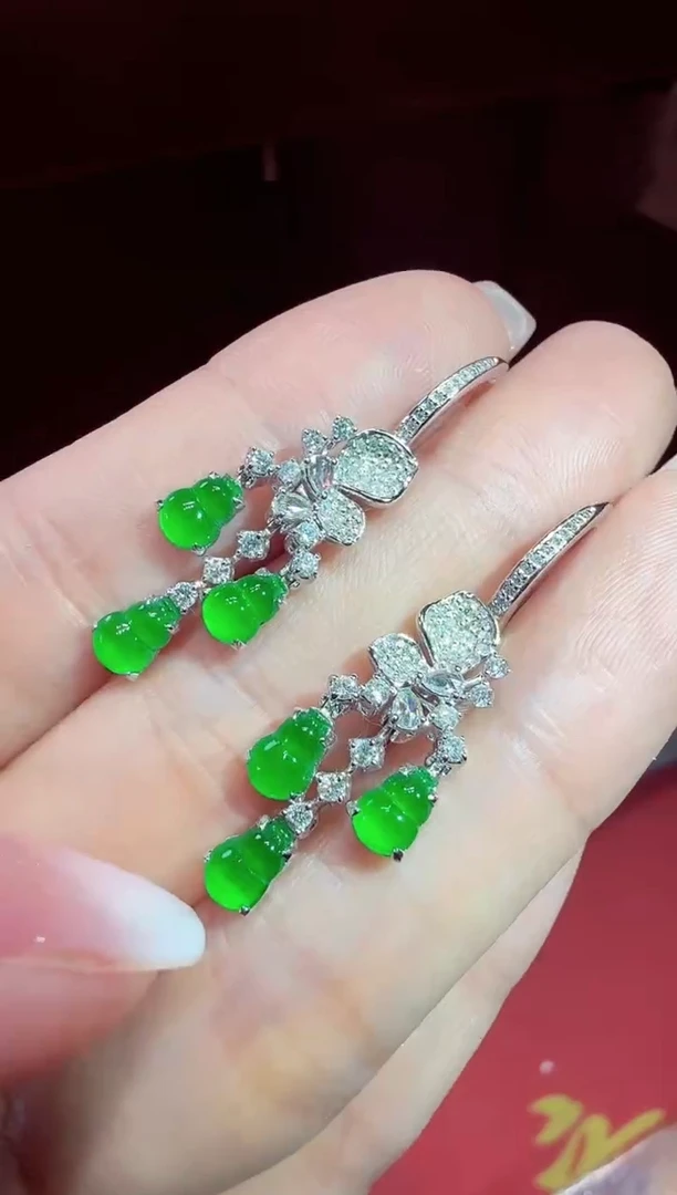 【闪购商品】翡翠耳饰18K金镶嵌葫芦