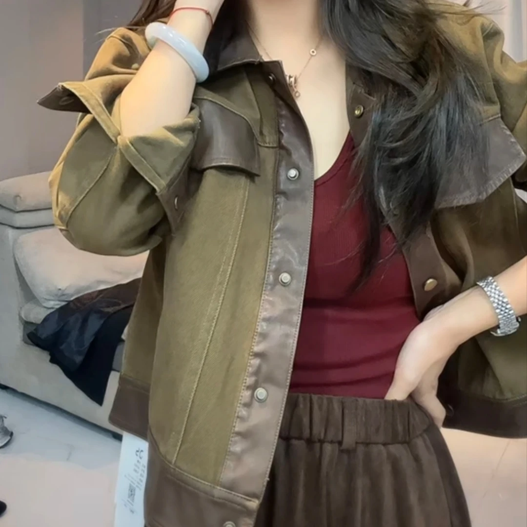 现货5808牛仔外套拼皮百搭早春