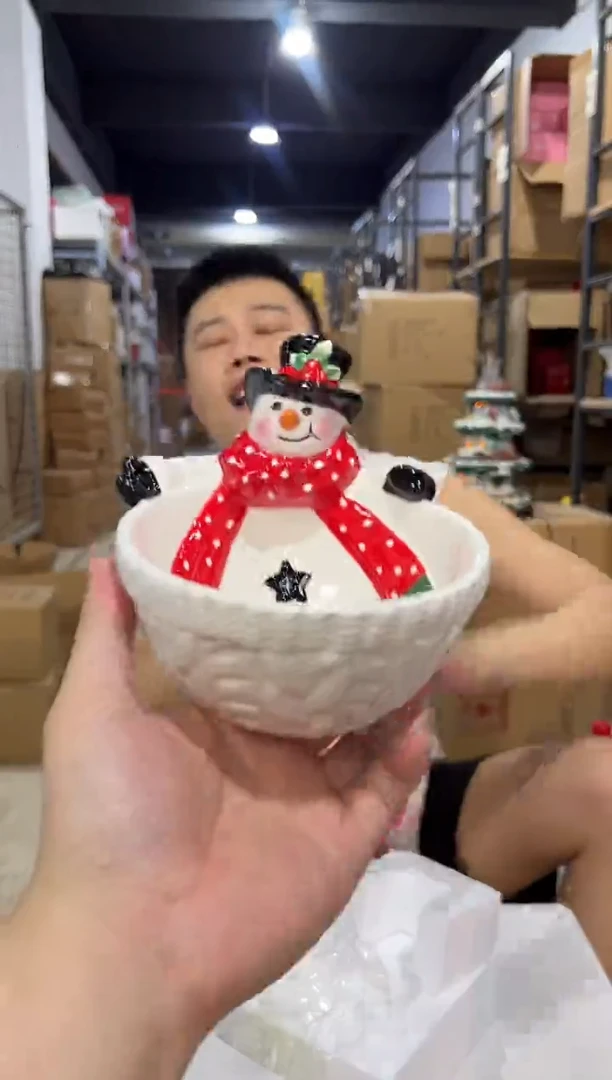 瓷片陶瓷原盒雪人碗