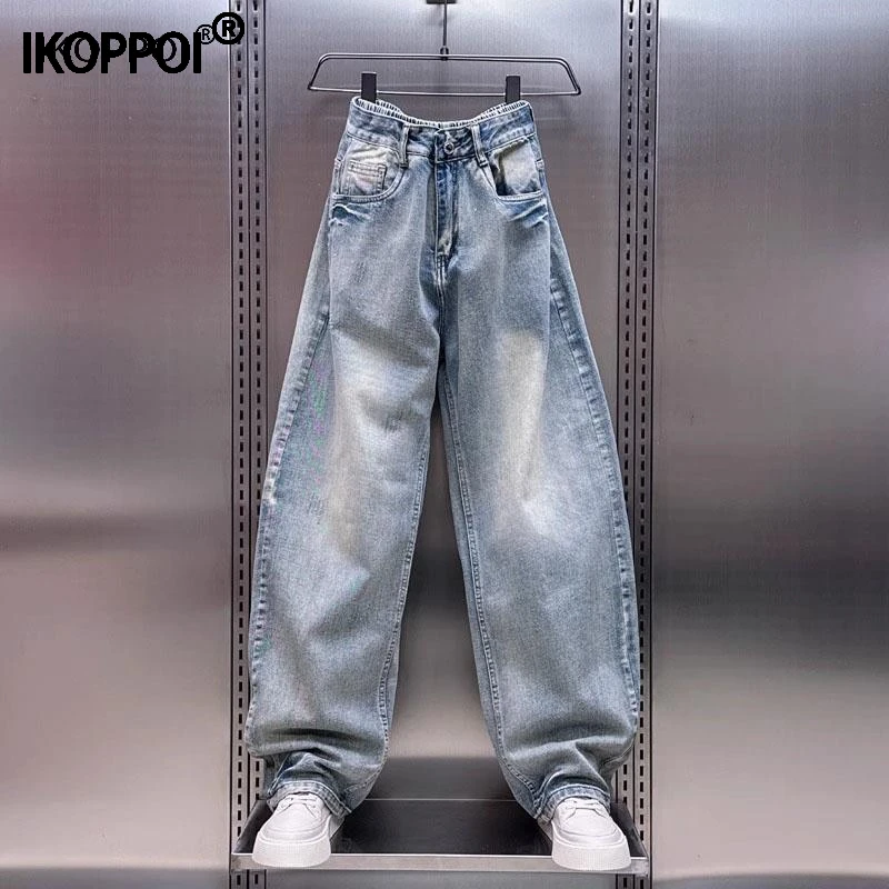 高端薄款裤子弯刀牛仔裤男2025秋季宽松复古做旧阔腿加长拖地裤潮