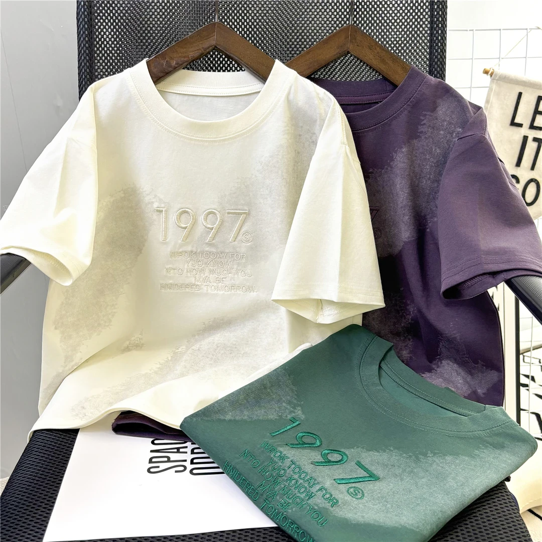 男童夏季薄款印花简约宽松百搭刺绣ins短袖T恤可爱超萌儿童衣服