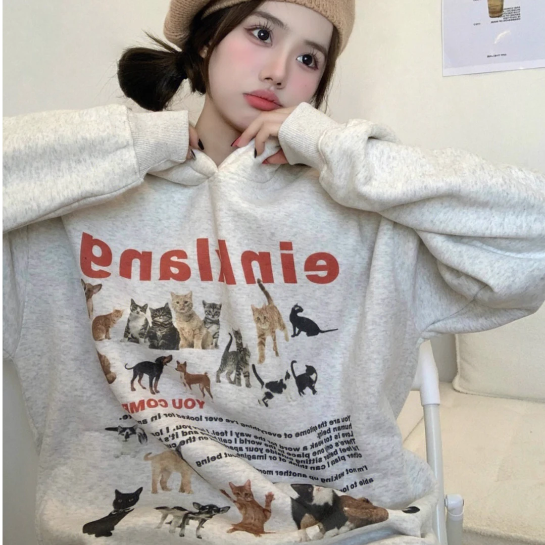 凯颂加大码300斤韩系休闲慵懒风连帽卫衣男女秋冬宽松显瘦上衣