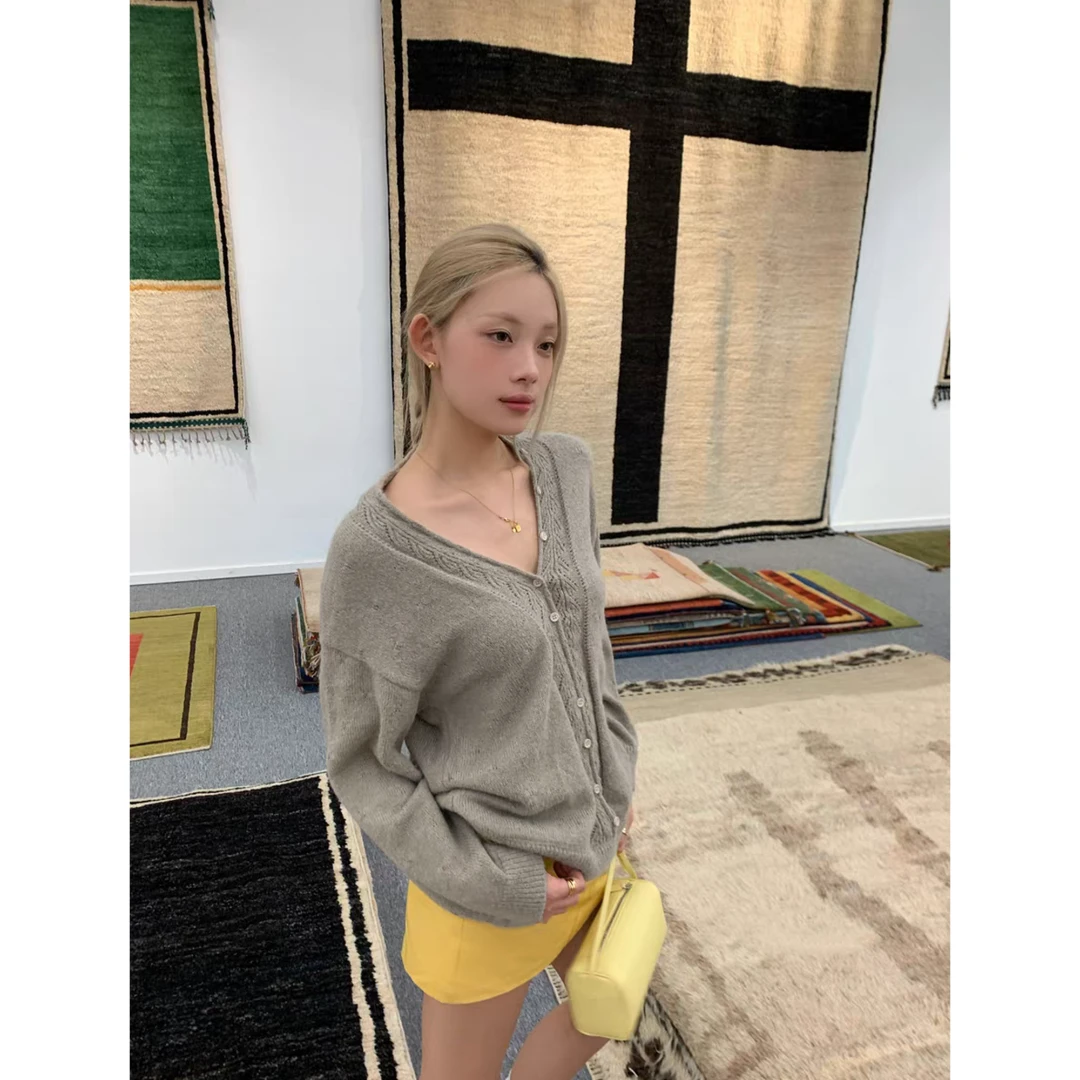 甘美松贝 简约时尚气质韩版v领半开衫针织衫 Q 9332#