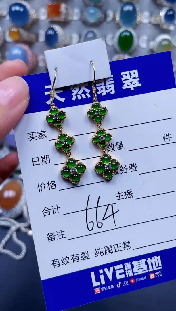 银S925镶嵌翡翠耳饰664