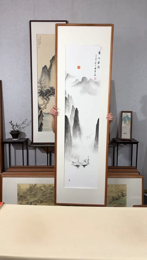 国画手绘*清江垂钓*52*172cm带框发货