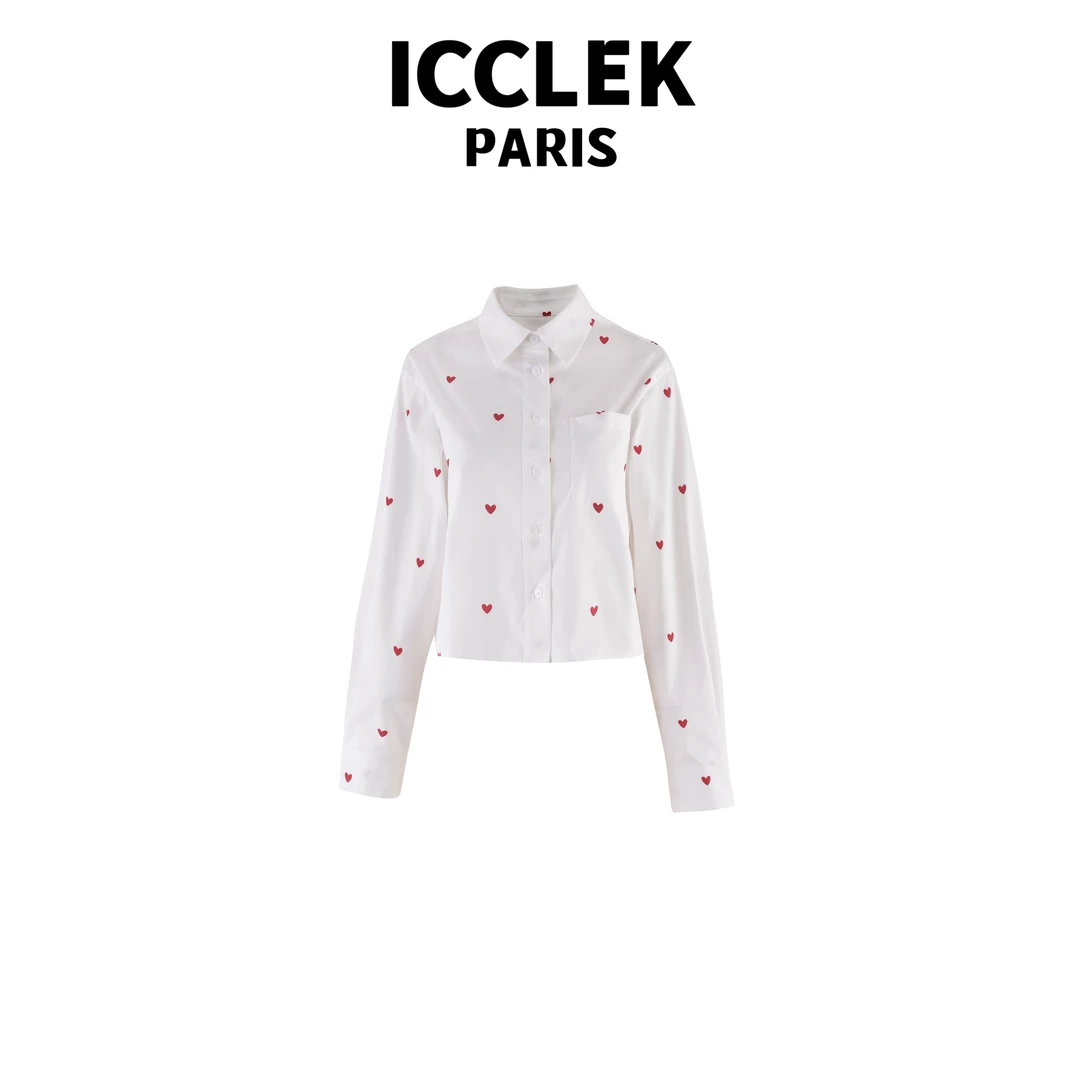 ICCLEK 白色色爱心衬衣  设计感 洋气 气质 -5177