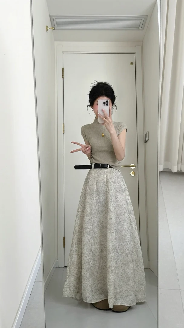 2025夏季新款韩系穿搭一整套高级感针织上衣高腰半身裙气质两件套