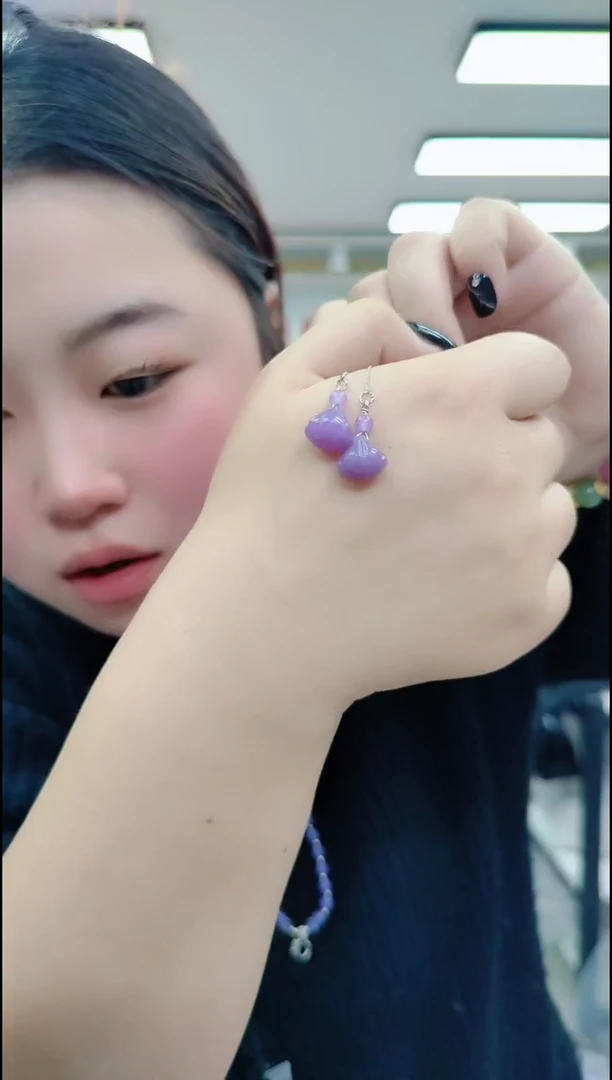 【闪购商品】翡翠耳饰未镶嵌0569 紫莲蓬耳线一对