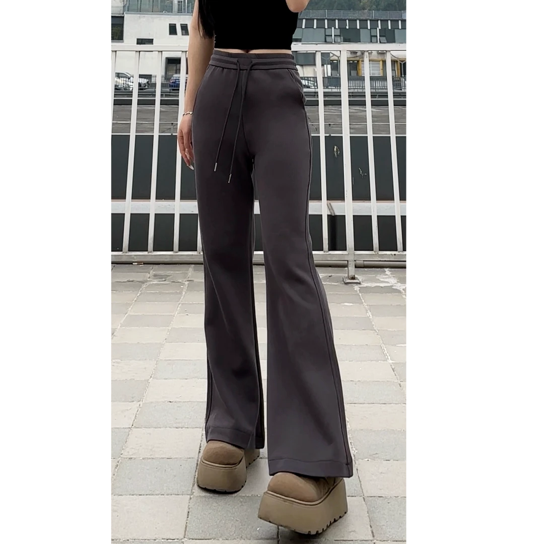 2025春秋新款微喇裤女士外穿新款通勤喇叭休闲裤抽绳百搭运动卫裤