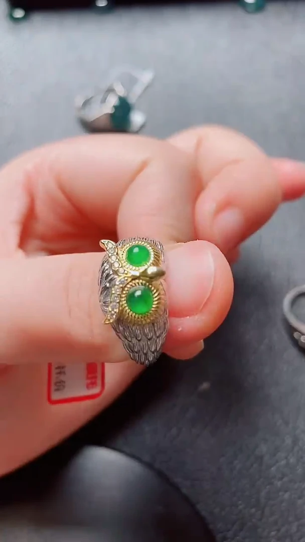 翡翠戒指银S925镶嵌1111