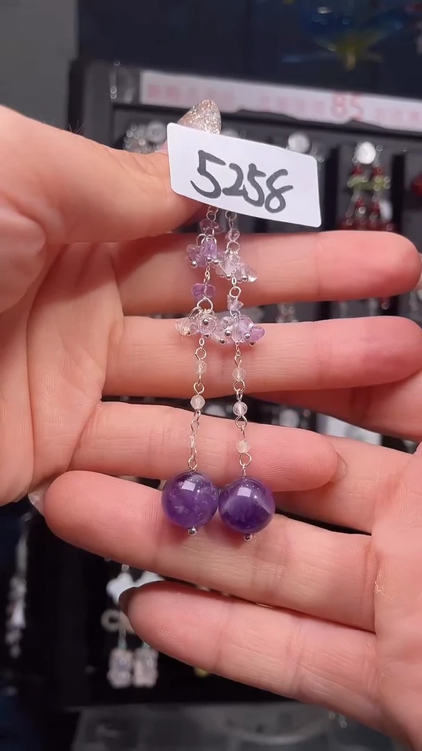 银S925镶嵌耳饰紫晶喜欢拍