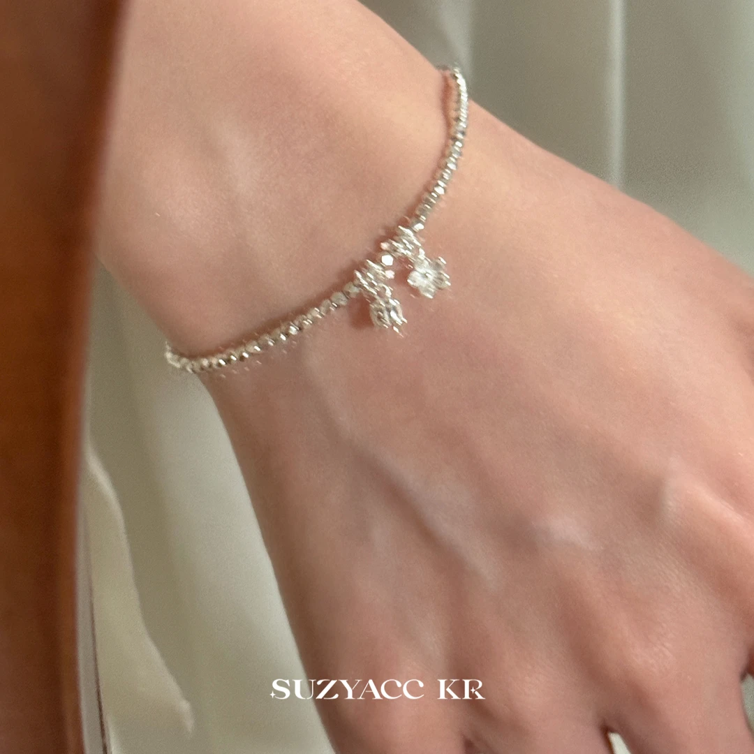 Suzyacc Kr 925银手链 【郁见桃喜】郁金香桃花吊坠手链简约C2260