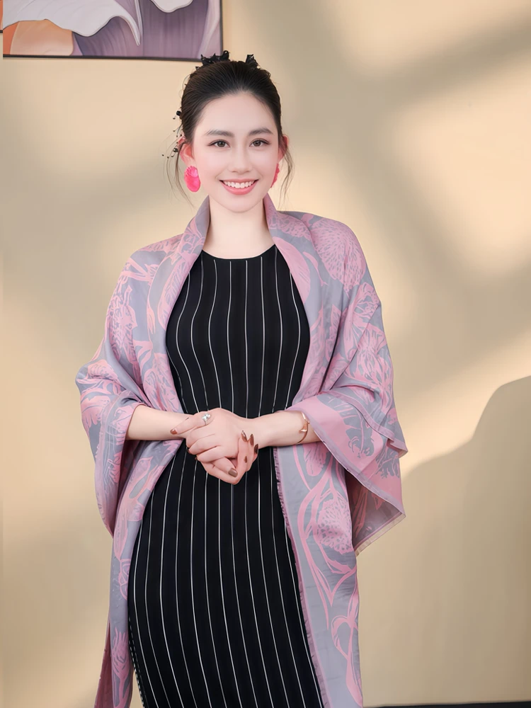 【桑蚕丝羊毛】方巾围巾披肩女四季空调房保暖双面提花时尚百搭