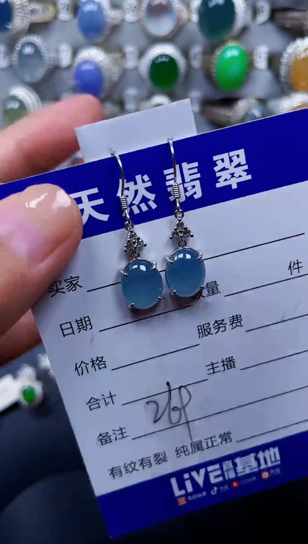 银S925镶嵌翡翠耳饰269