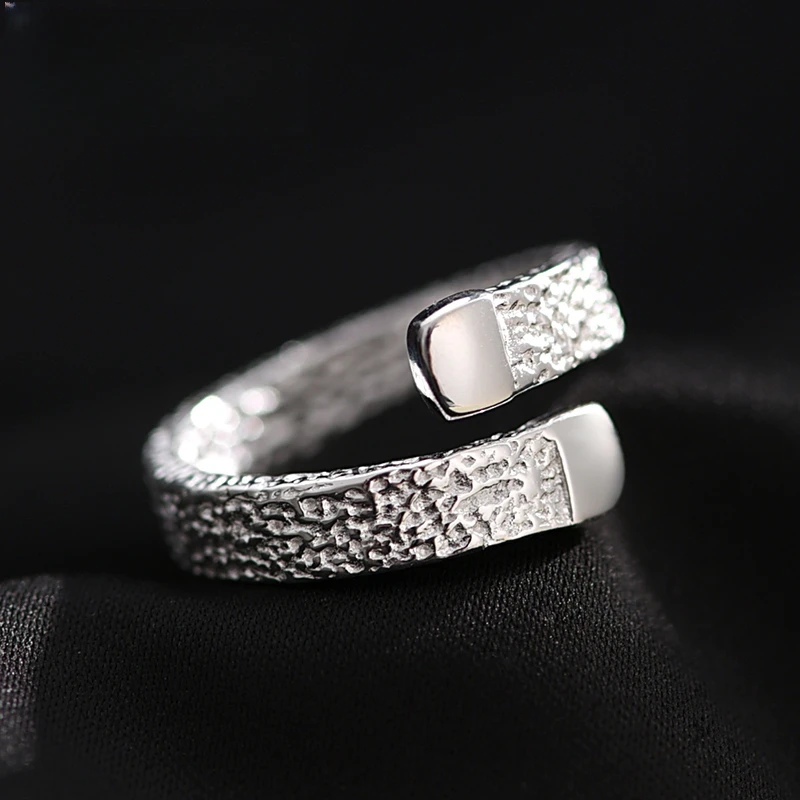 925银戒指  锤纹素圈戒指男女款潮指环食指戒龙年手工气质百搭