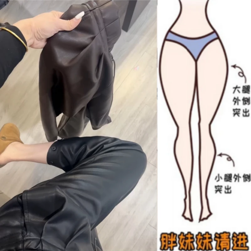 格洛森女装秋季新款松紧高腰显瘦九分裤时尚百搭休闲直筒磨毛皮裤