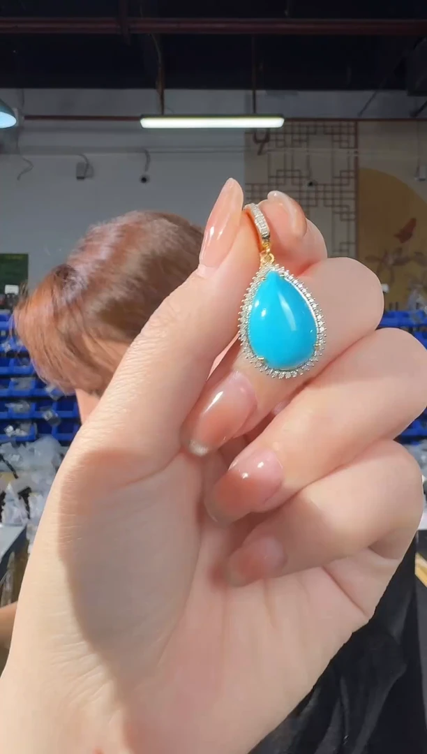 绿松石银S925镶嵌颈饰吊坠