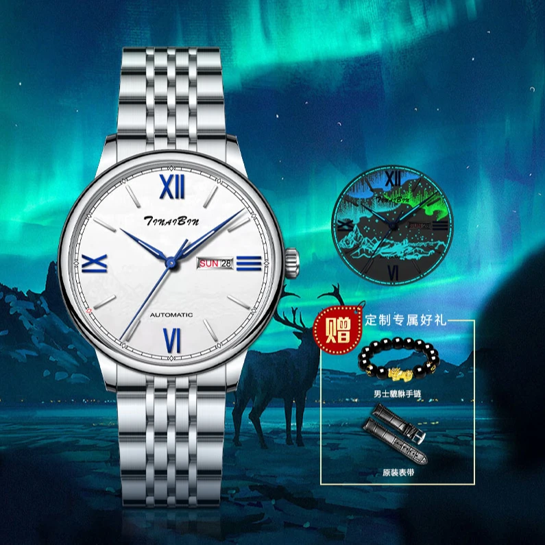 【云仓正品】瑞士TINAIBIN 梦幻极光系列自动腕表 送手串皮表带YH