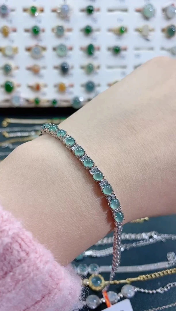 银S925镶嵌手链翡翠天然翡翠