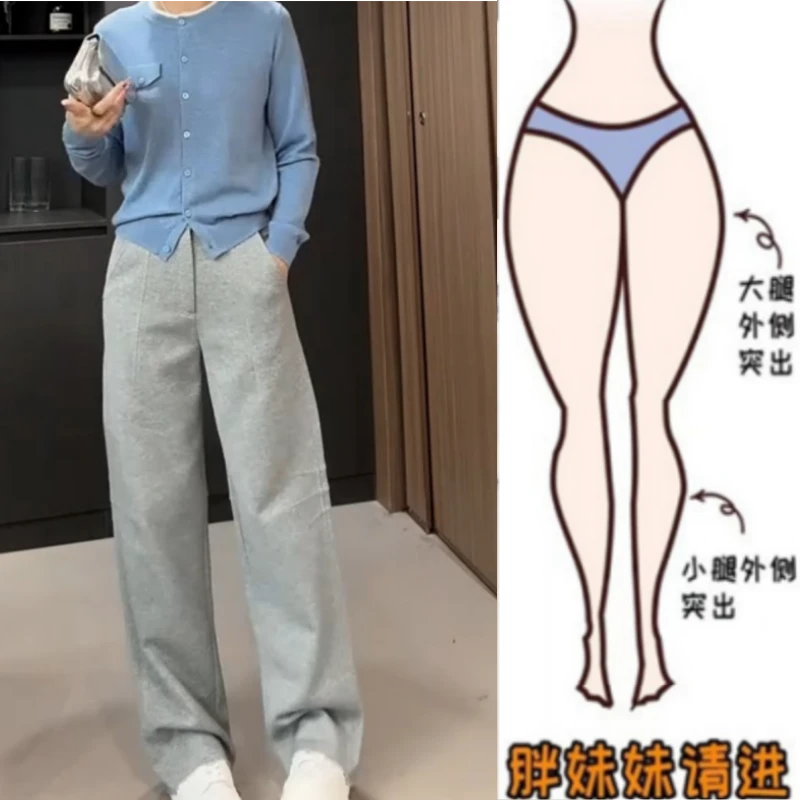 暖暖家女装秋季新款梨形身材设计感高腰休闲裤胖妹妹显瘦直筒卫裤