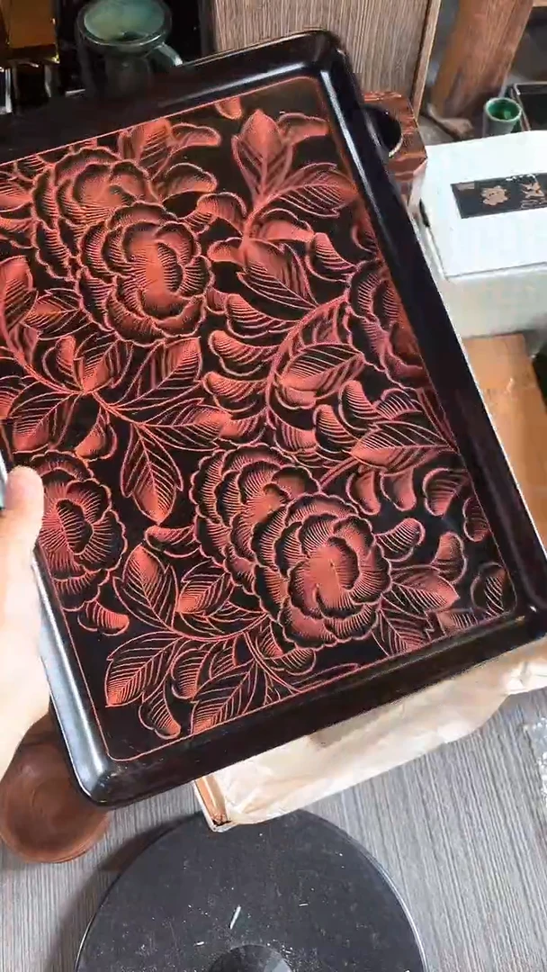 54.牡丹雕35*25.5茶盘
