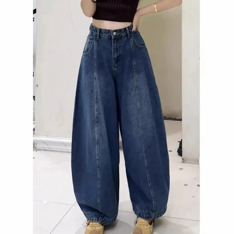 弯刀牛仔裤女遮胯阔腿裤秋显瘦哈伦裤梨型身材高腰显瘦松弛老爹裤