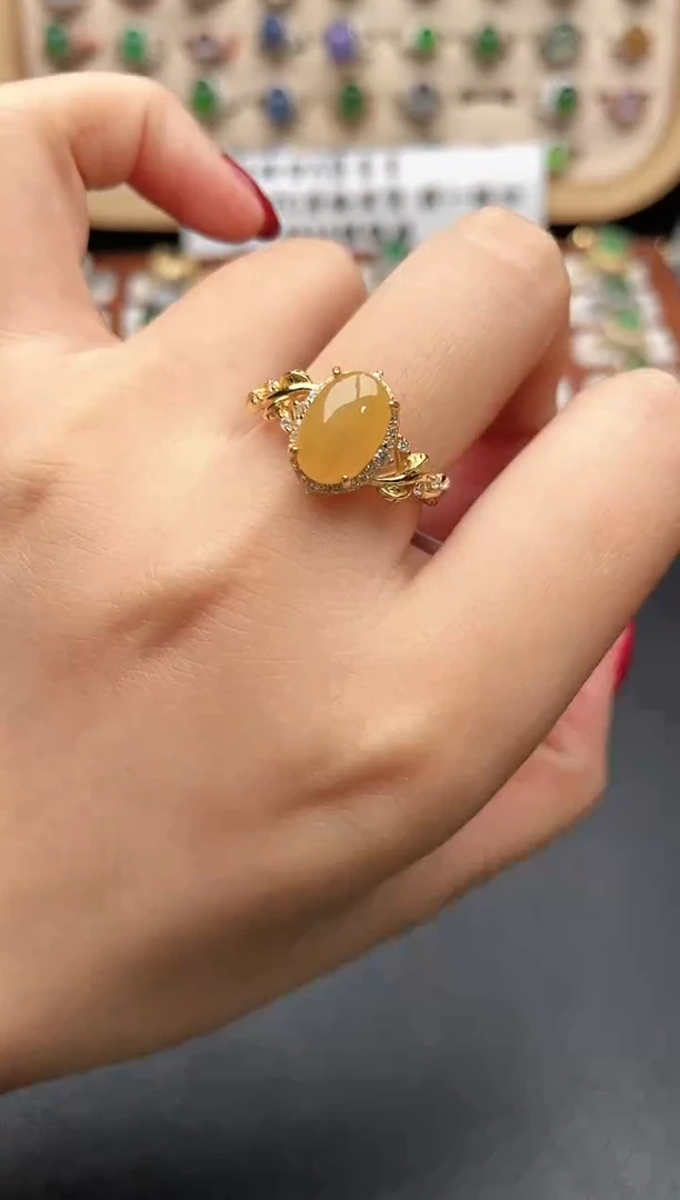 银S925镶嵌戒指翡翠一物一证一礼盒